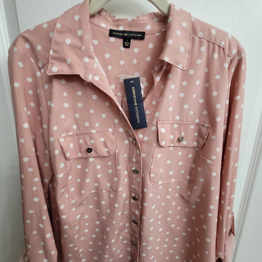 Adrienne Vittadini Blush Polka Dot Shirt